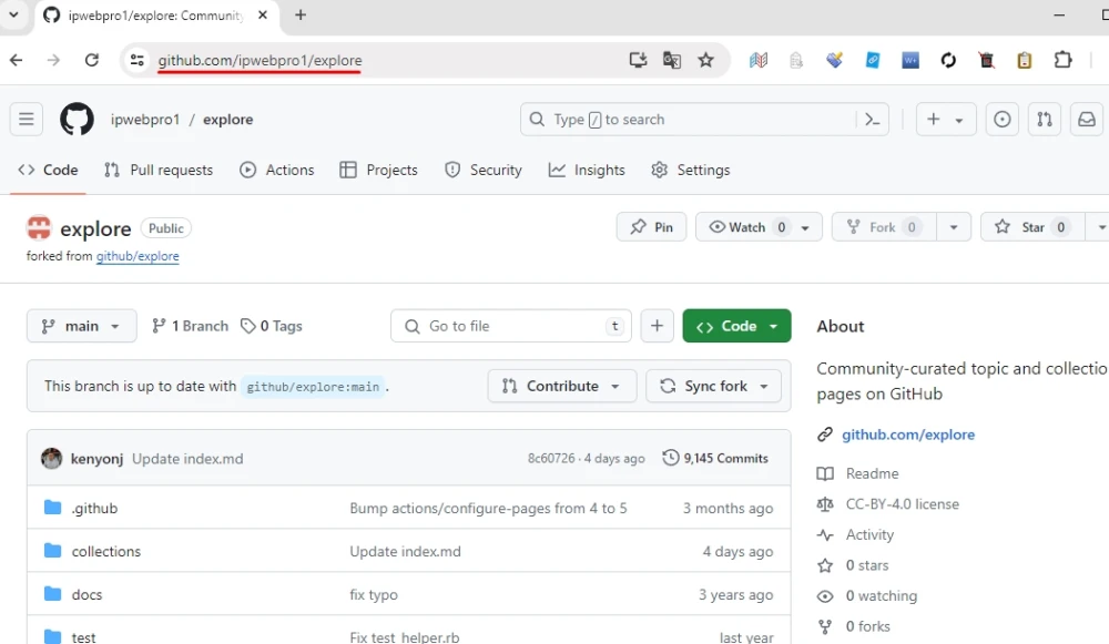 Github: fork repository - 1