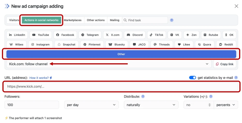 Kick.com: boosting followers - 2