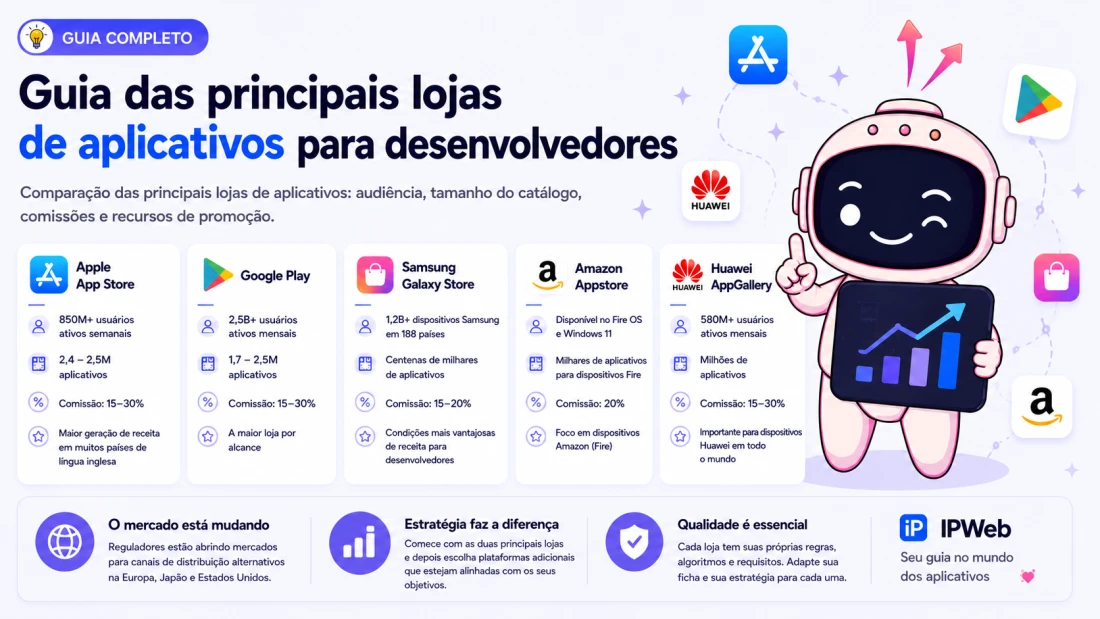 Lojas de aplicações móveis: lista completa, comparação de dimensão e estratégia de promoção para Portugal